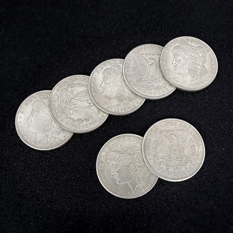 Set Morgan dólar de cuproníquel (5 monedas + 2 cascarillas Cara y Cruz) Oliver Magic