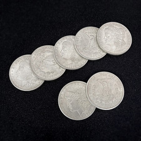 Set Morgan dólar de cuproníquel (5 monedas + 2 cascarillas Cara y Cruz) Oliver Magic