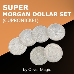 Super Morgan dólar de cuproníquel (4 monedas + 2 cascarillas Cara y Cruz) Oliver Magic