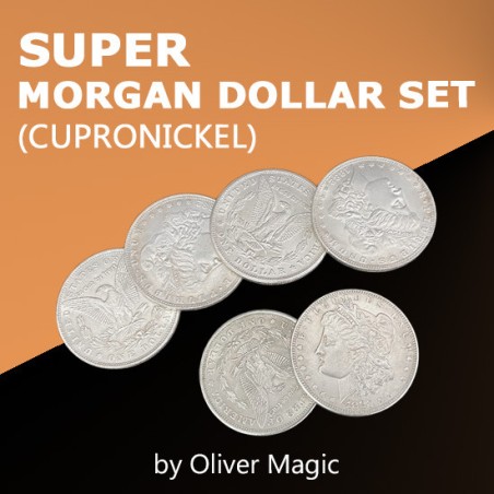 Super Morgan dólar de cuproníquel (4 monedas + 2 cascarillas Cara y Cruz) Oliver Magic