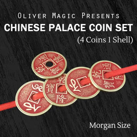 Set monedas chinas rojas y cinta Tamaño Morgan Oliver Magic